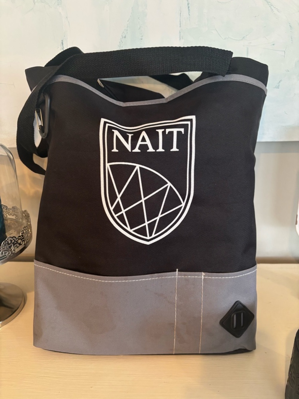 NAIT Branded Black & Gray Messenger Tote Shoulder Strap,Compartments and Clip